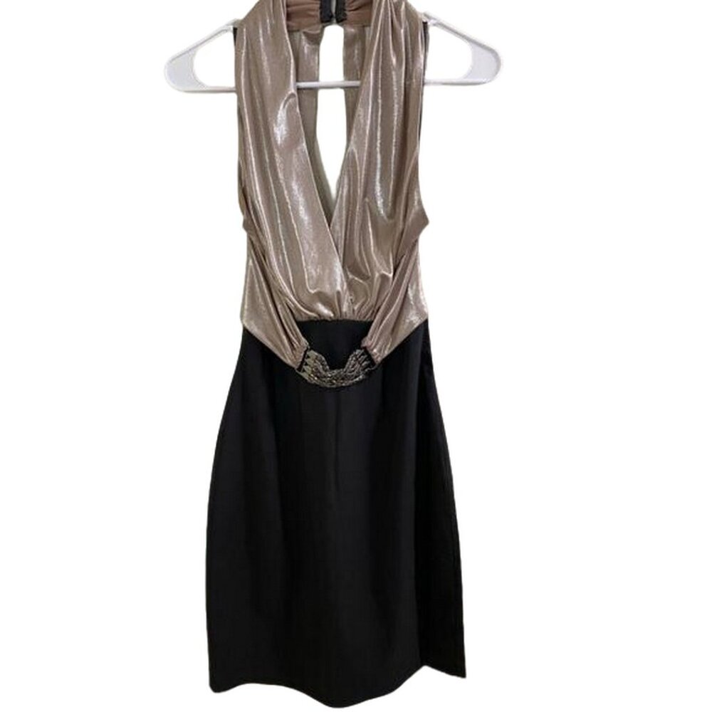 Maria Bianca Nero Elegant Metallic and Black Evening Dress Cocktail Dress Size M